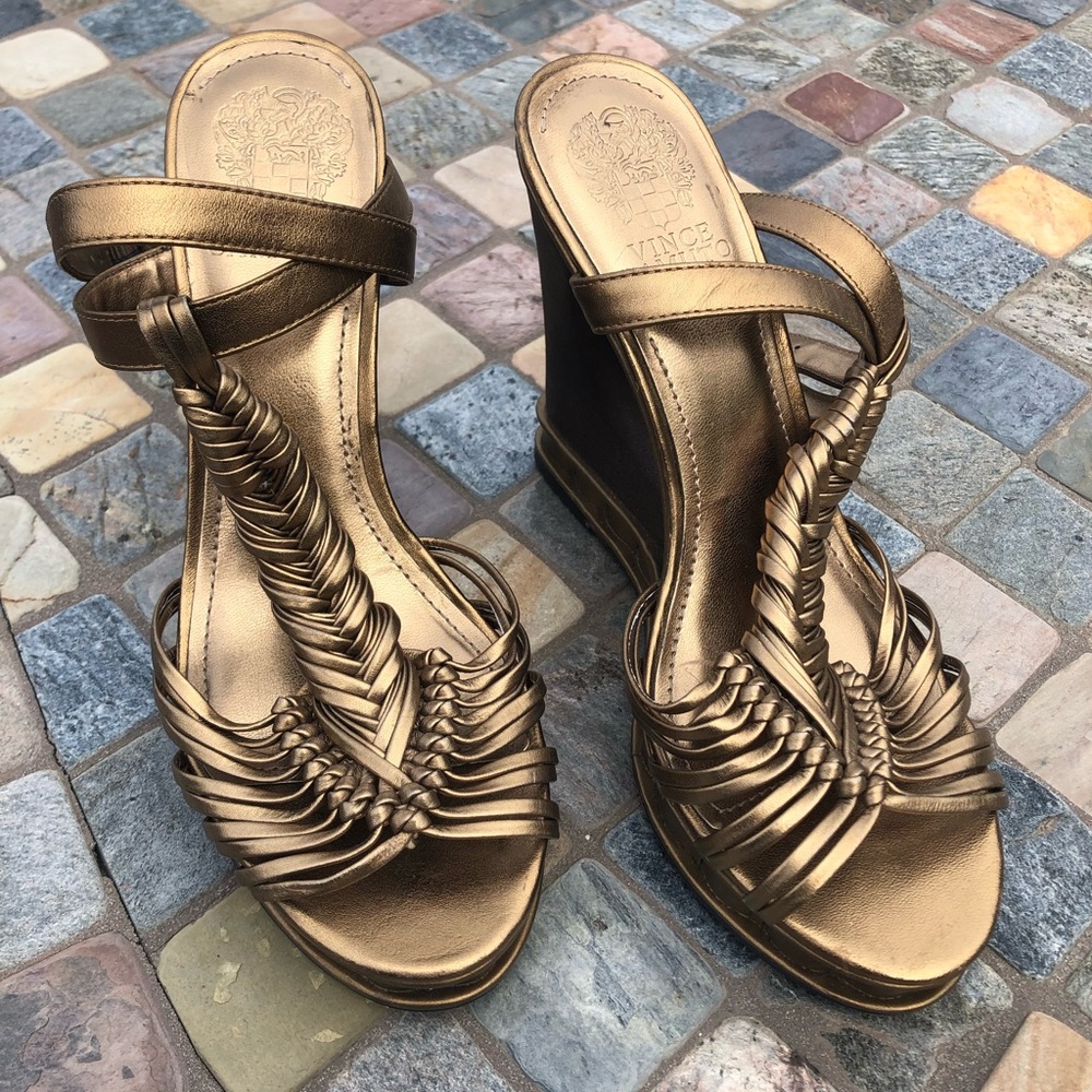 Vince Camuto gold wedge sandals size 7